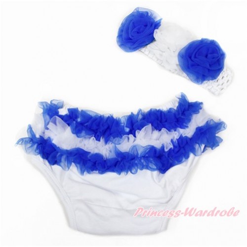 Greece Royal Blue White Ruffles World Cup Panties Bloomers & White Headband Royal Blue White Rose BA20 