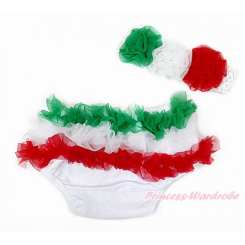 Italy Green White Red Ruffles World Cup Panties Bloomers & White Headband Green White Red Rose BA22 
