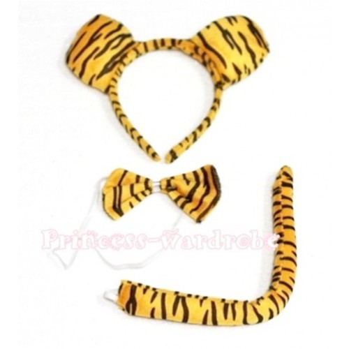 Tiger Print 3 Piece Set in Ear Headband, Tie, Tail PC016 