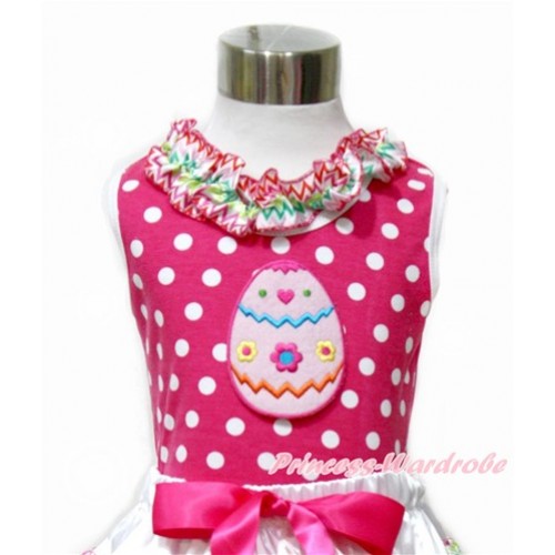 Easter Hot Pink White Dots Tank Tops with Rainbow Wave Lacing with Easter Egg Print TP198 
