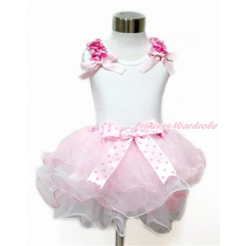 White Tank Top With Hot Pink White Dots Ruffles & Light Pink Bows With Light Hot Pink Dots Bow Hot Pink White Polka Dots Waist Light Pink White Petal Pettiskirt MG1103 