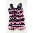 Black Pink Petti Romper Rainbow Polka Dot with Straps and Black Bow LR38 
