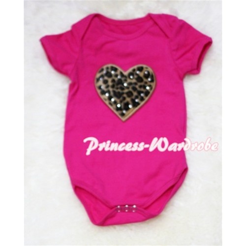 Hot Pink Baby Jumpsuit with Leopard Heart Print TH38 