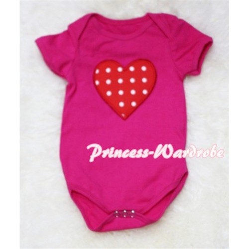 Hot Pink Baby Jumpsuit with Red White Polka Dots Heart Print TH40 