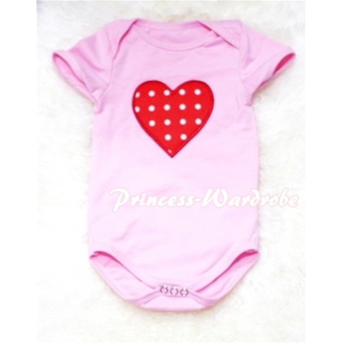 Light Pink Baby Jumpsuit with Red White Polka Dots Heart Print TH55 