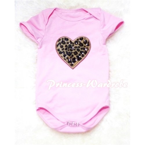 Light Pink Baby Jumpsuit with Leopard Heart Print TH57 