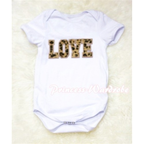 White Baby Jumpsuit with Leopard Love Print TH88 