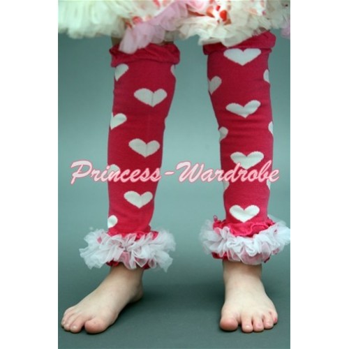 Newborn Baby White Heart Hot Pink Leg Warmers Leggings with Ruffles LG116 