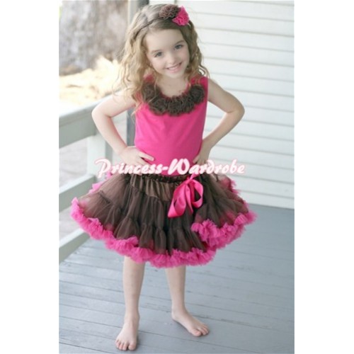 Brown Hot Pink Pettiskirt with Brown Rosettes Hot Pink Tank Top MH34 
