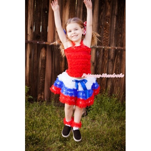 World Cup Red Ruffles Tank Top with America White Royal Blue Red Ruffles Pettiskirt MR252 