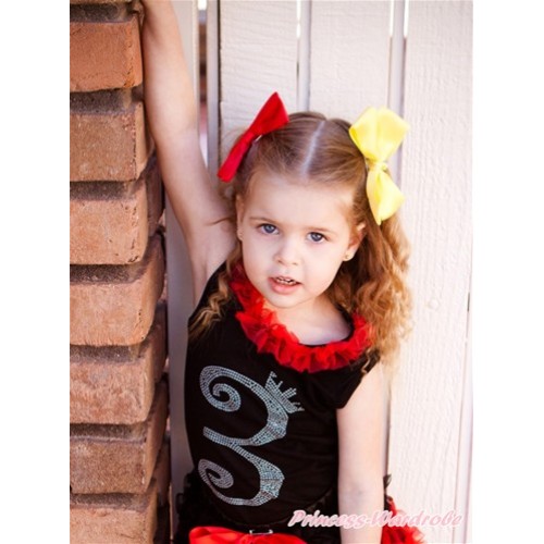 Black Tank Top With Red Chiffon Lacing With 3rd Sparkle Crystal Bling Rhinestone Birthday Number Print TB713 