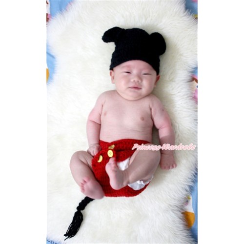 Mickey Mouse Photo Prop Crochet Newborn Baby 2PC Set Custome C149 