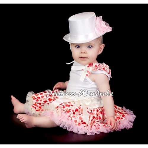 White Baby Pettitop & Cream White Heart Ruffles & Cream White Bow with Cream White Heart Baby Pettiskirt NG321 