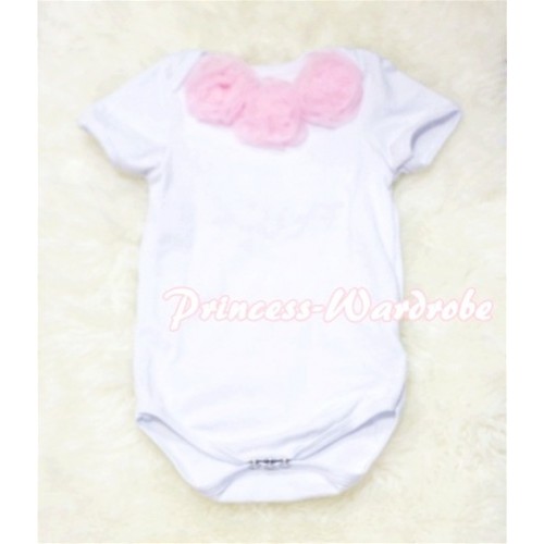 White Baby Jumpsuit with Light Pink Rosettes TH80 