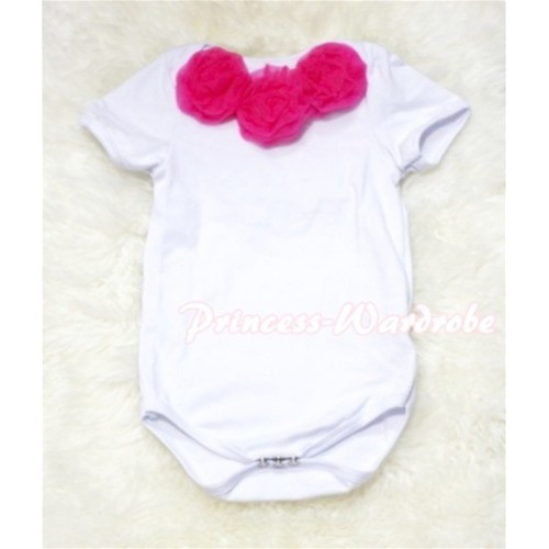 White Baby Jumpsuit with Hot Pink Rosettes TH81 
