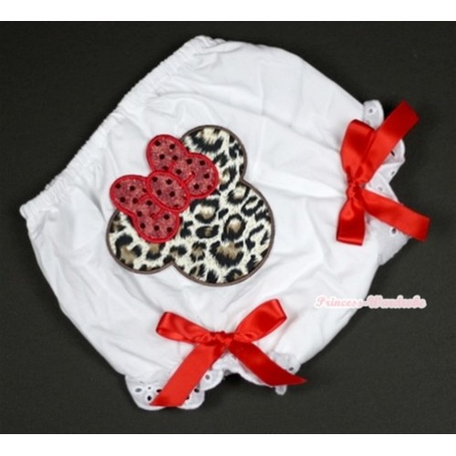 White Bloomer With Leopard Minnie Print & Red Bow BL100 