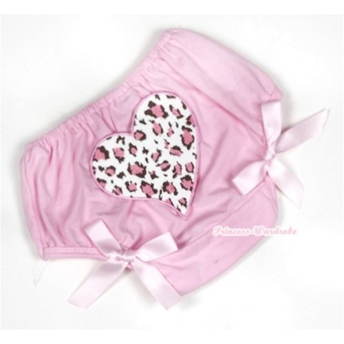 Light Pink Bloomer With Light Pink Leopard Heart Print & Light Pink Bow BL115 