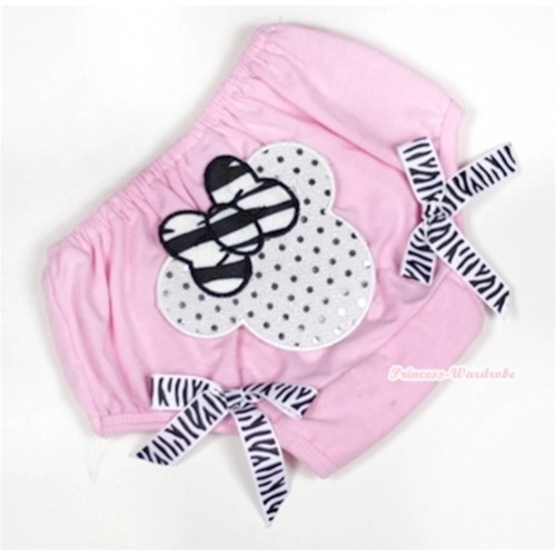 Light Pink Bloomer With Sparkle White Minnie Print & Zebra Bow BL119 