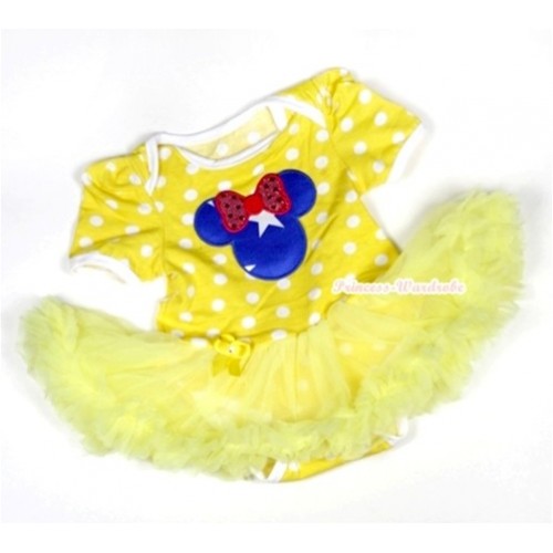 Yellow White Dots Baby Jumpsuit Yellow Pettiskirt with Patriotic American Minnie Print JS445 