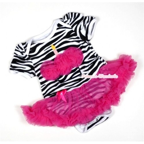 Zebra Baby Jumpsuit Hot Pink Pettiskirt with Hot Pink Rosettes Zebra Birthday Cake Print JS446 
