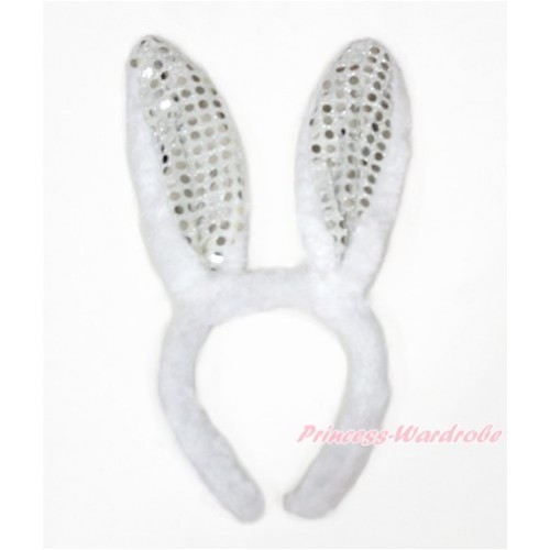 Easter Sparkle White White Bunny Rabbit Ear Headband H815 