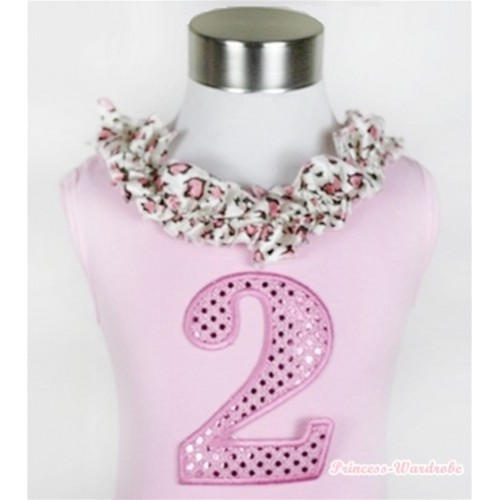 Light Pink Tank Tops with 2nd Sparkle Light Pink Birthday Number Print with Light Pink Leopard Satin Lacing TP40 