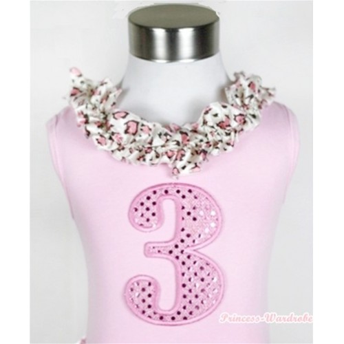 Light Pink Tank Tops with 3rd Sparkle Light Pink Birthday Number Print with Light Pink Leopard Satin Lacing TP41 