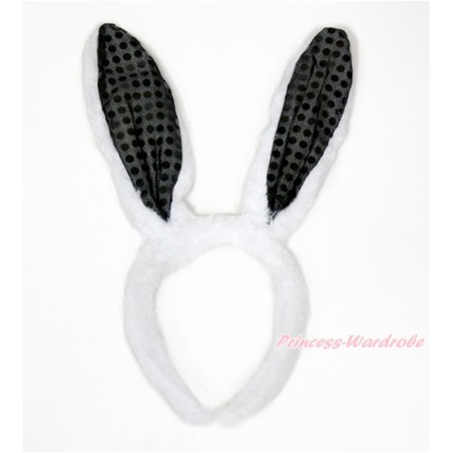 Easter Sparkle Black White Bunny Rabbit Ear Headband H817 