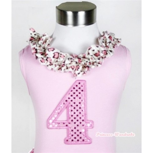 Light Pink Tank Tops with 4th Sparkle Light Pink Birthday Number Print with Light Pink Leopard Satin Lacing TP42 