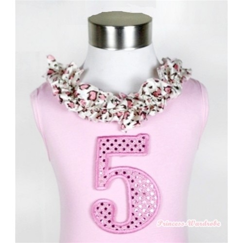 Light Pink Tank Tops with 5th Sparkle Light Pink Birthday Number Print with Light Pink Leopard Satin Lacing TP43 