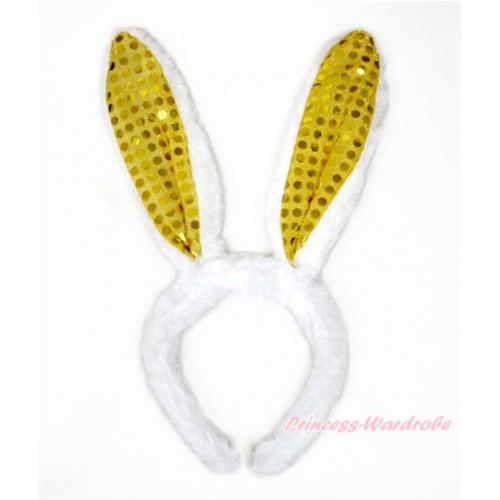 Easter Sparkle Yellow White Bunny Rabbit Ear Headband H818 