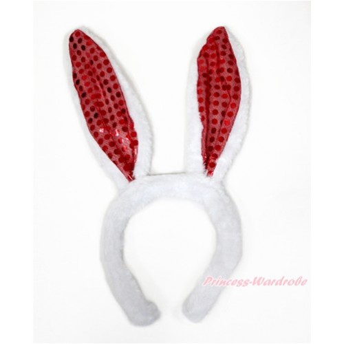 Easter Sparkle Red White Bunny Rabbit Ear Headband H819 