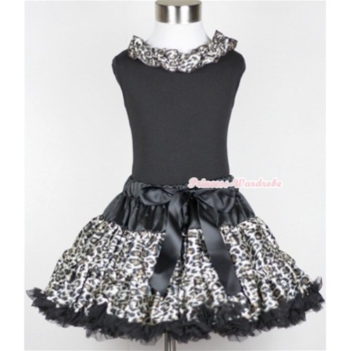Black Tank Top with Black Leopard Satin Lacing with Black Leopard Pettiskirt MG19 