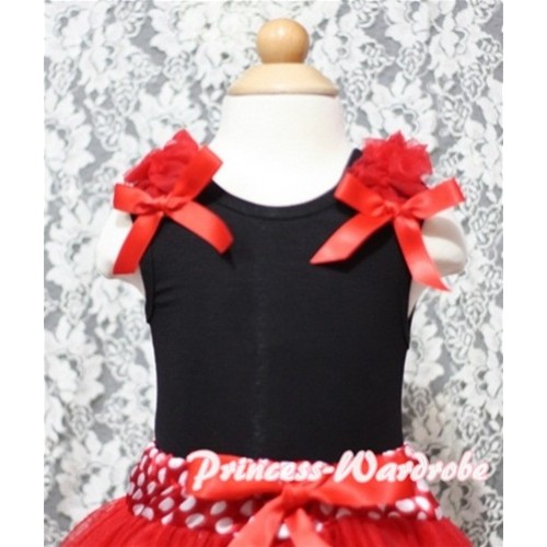 Red Ruffles Red Bow Black Tank Top T342 