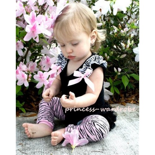 Black Baby Pettitop & Zebra Ruffles &  Light Pink Bow TB41-1 