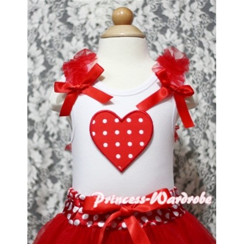 Minnie Dot Heart White Tank Top with Red Ruffles Red Bows TM176 