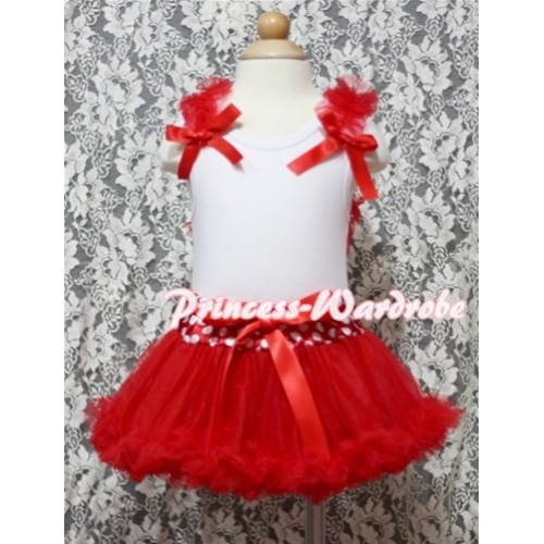 White Baby Pettitop & Red Ruffles & Red Bow with Minnie Waist Baby Pettiskirt NG333 