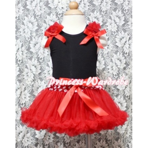 Black Baby Pettitop & Red Ruffles & Red Bow with Minnie Waist Baby Pettiskirt NG335 