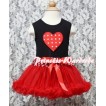 Red White Polka Dots Heart Print Black Baby Pettitop & Red Ruffles & Red Bows with Minnie Waist Baby Pettiskirt NG339 