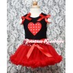 Red White Polka Dots Heart Print Black Baby Pettitop & Red Ruffles & Red Bows with Minnie Waist Baby Pettiskirt NG339 