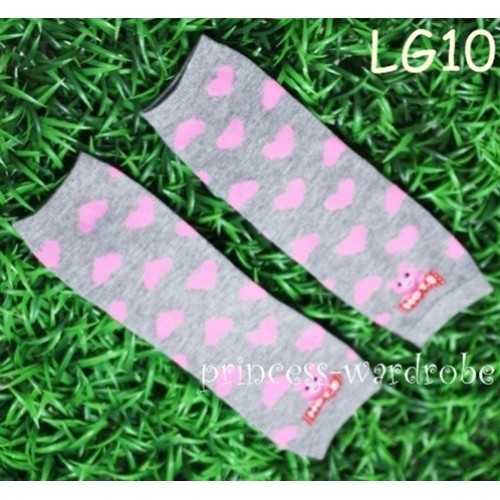 Newborn Baby Pink Heart Grey Leg Warmers Leggings LG10 