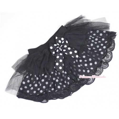 Black White Polka Dots Tiered Layer Skirt Dress B149 