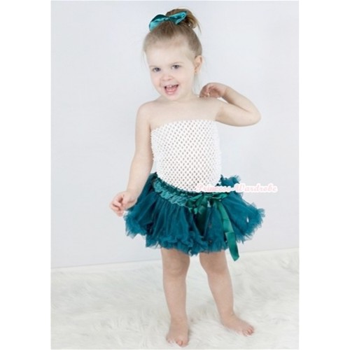 White Crochet Tube Top with Teal Green Baby Pettiskirt With Teal Green Satin Bow CT532 
