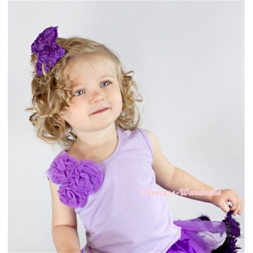 Lavender Tank Top with Bunch of Dark Purple Rosettes TN202 