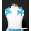 Peacock Blue Ruffles and Bow White Tank Top T411 