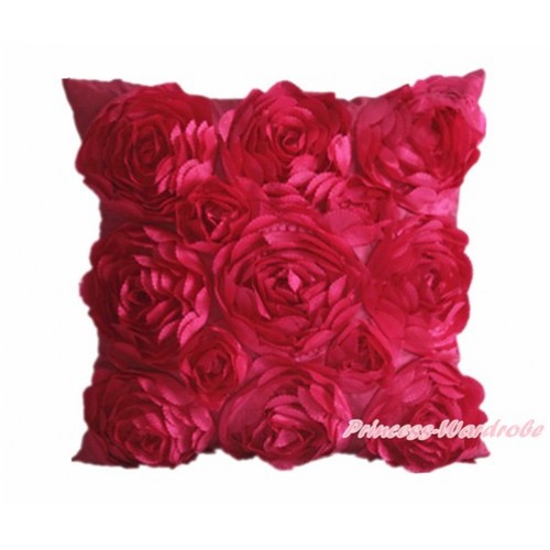 Raspberry Wine Red 3D Rosettes Solid Color Home Sofa Cushion Cover HG013 