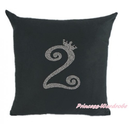 Black Home Sofa Cushion Cover with 2nd Sparkle Crystal Bling Rhinestone Birthday Number Print HG019 
