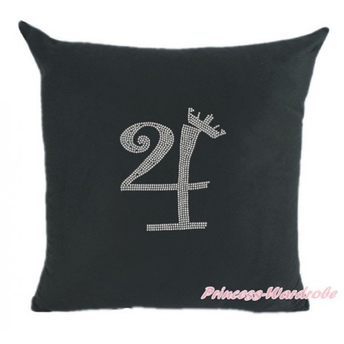 Black Home Sofa Cushion Cover with 4th Sparkle Crystal Bling Rhinestone Birthday Number Print HG021 