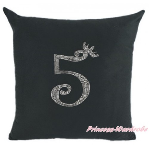Black Home Sofa Cushion Cover with 5th Sparkle Crystal Bling Rhinestone Birthday Number Print HG022 