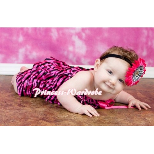 Hot Pink Zebra Petti Romper with Hot Pink Bow LR49 